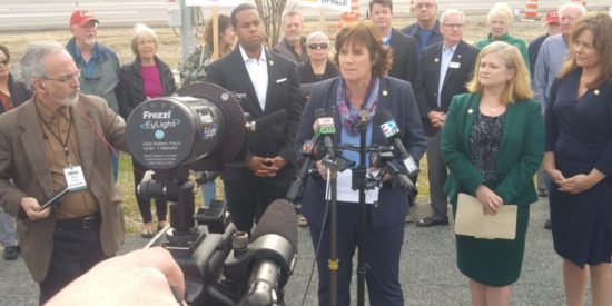 Rep. Beasley, Sen. Marcus, Rep. Clark, Sen. Sawyer at an I-77 press conference in March