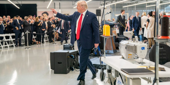 President Donald J. Trump waves as he leaves the stage following the ribbon cutting ceremony October 17, 2019, at the Louis Vuitton Workshop- Rochambeau in Alvarado, Texas. (Official White House Photo by Shealah Craighead)