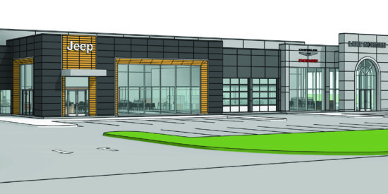 Rendering for the proposed LKN Chyrsler Dodge Jeep Showroom